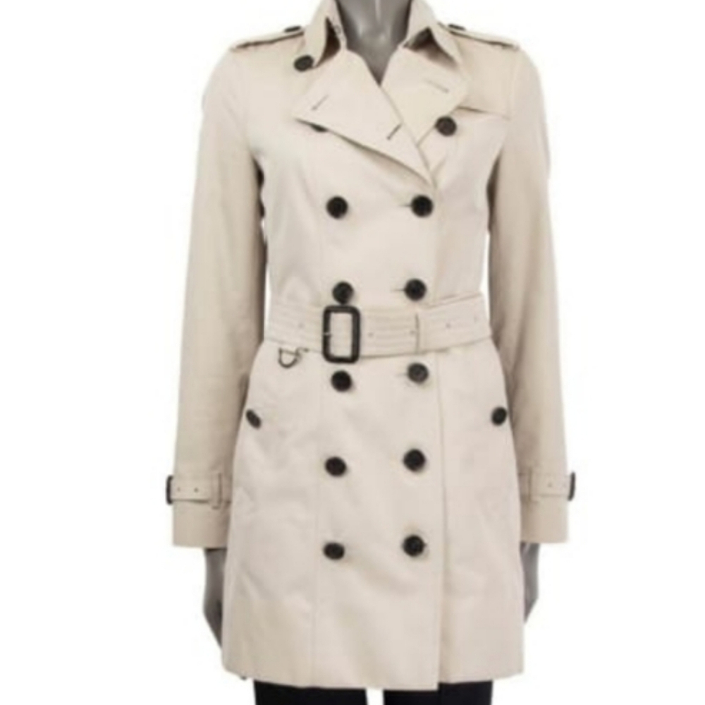 Rare: Burberry "Sandringham" Double Breasted Mid-Length Beige Trench Coat